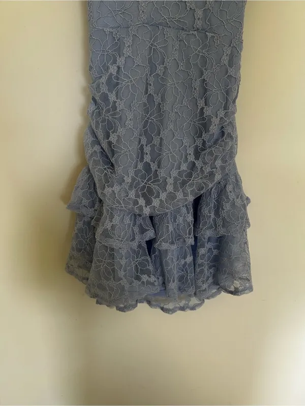 NWT Saints + Secrets Baby Blue Lace Puff Sleeve Off Shoulder Mini Dress‎ Small - Image 3