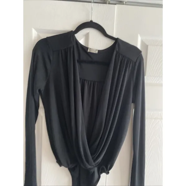 Intimately Free People Draped Surplice Bodysuit Womens Size M Black Long Sleeve - Image 3