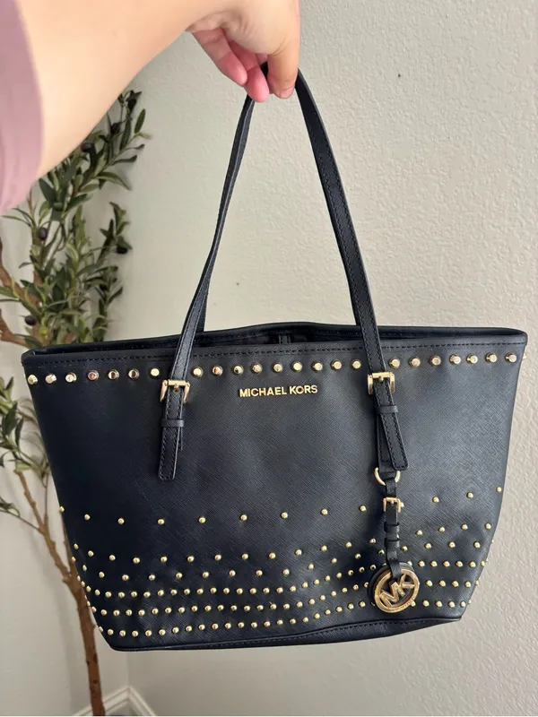 Michael Kors Black Saffiano Studded Tote with Gold Hardware - Image 3