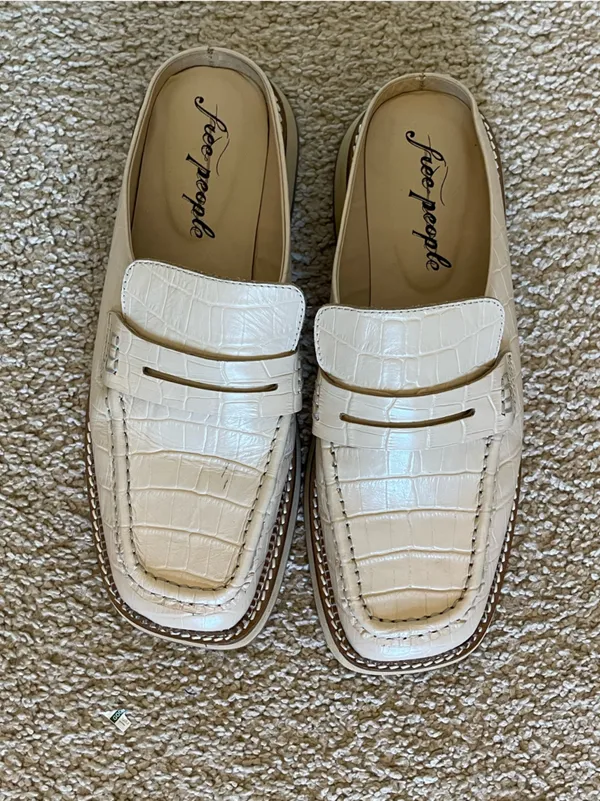 Free People Lilith Loafer Mules Cream Crocodile Print Women’s Size 40 - Image 5
