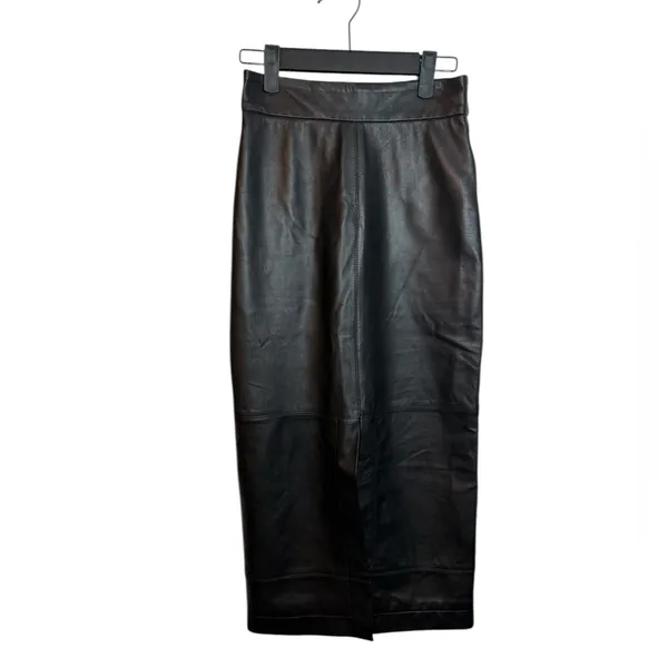 G. label By Goop Black Leather Samira Midi Skirt - Image 3