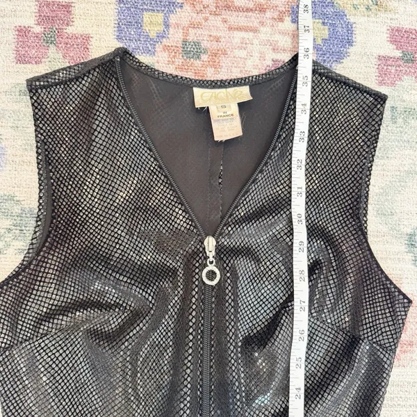 VTG Cache Y2K Zip Front Bodycon‎ Dress Small Black Rave Party Cyber Goth - Image 7