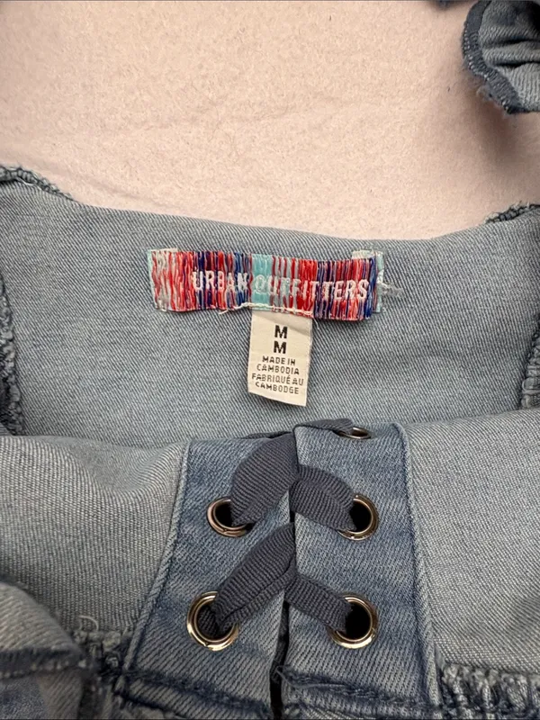 urban outfitters size medium blue Denim Ruffle Strap Dress western cowgirl - Image 6