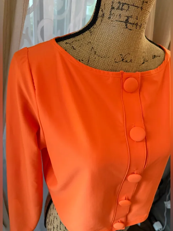 Antonio Melani XL Bright Orange Cropped Cardigan Covered Buttons Stretch - Image 3