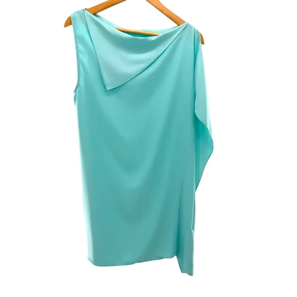 Trina Turk Ellyson Dress Sea Glass Blue Cowl Neck Cape Mini Dress‎ Size M NEW - Image 5