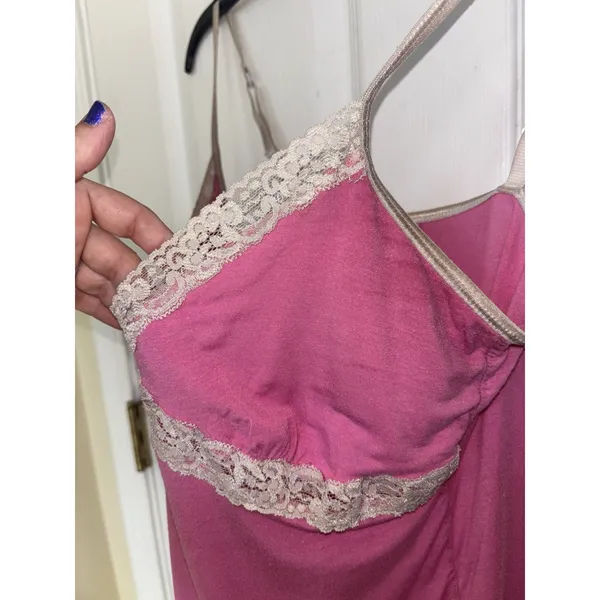 Y2K Victoria’s Secret Pink Lace Trim Babydoll Cami Coquette M Fairy Stretch - Image 4