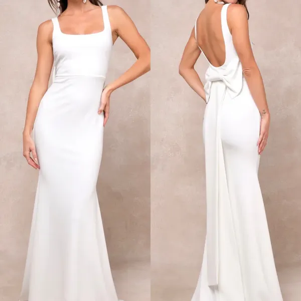 NWOT Lulus Size Medium Loving Fate White Bow Square Neck Backless Maxi Dress - Image 2