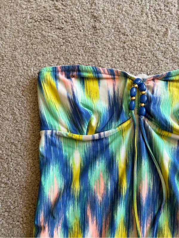 Shoshanna Ikat Rio Vista Bandeau Beaded Halter Maillot one piece Swimsuit Sz 10 - Image 6