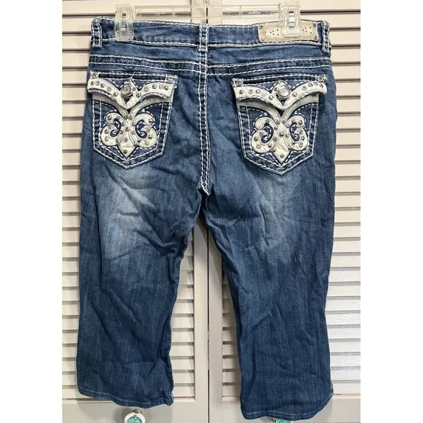 Miss Chic Size 11 Junior's Capri Jeans Rhinestones Embroidered Studded - Image 4