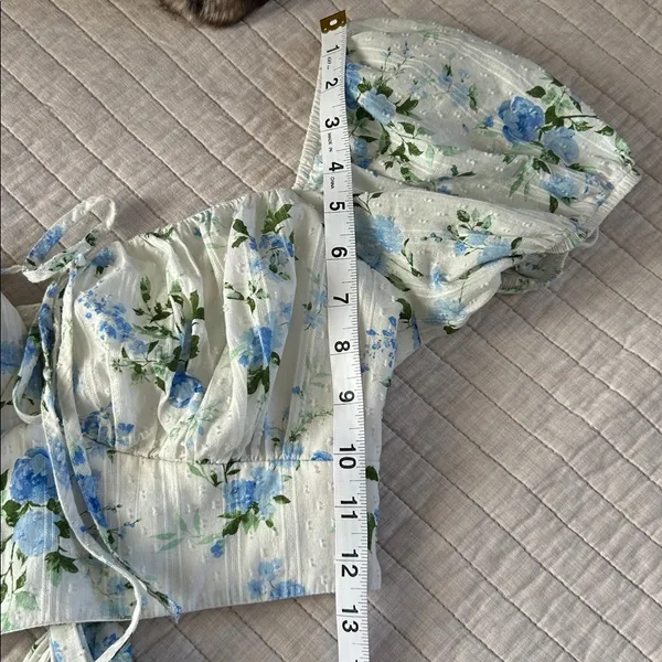 Altar'd State white blue floral romantic Milk made cottage puff sleeve crop S​ - Image 3