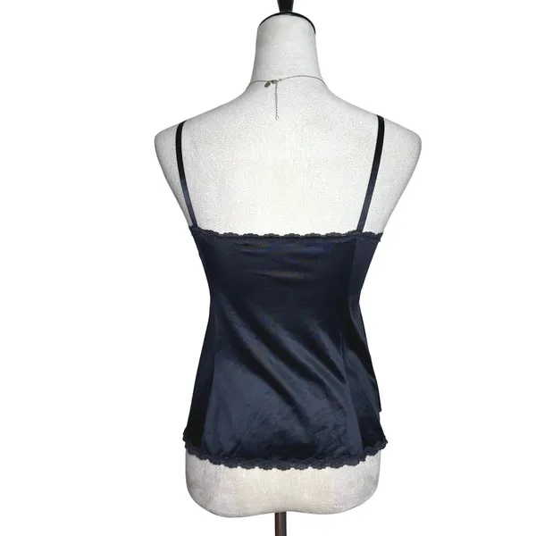 Vintage Black Lace Trim Camisole Floral Mesh Bodice Adjustable Straps Lingerie - Image 2