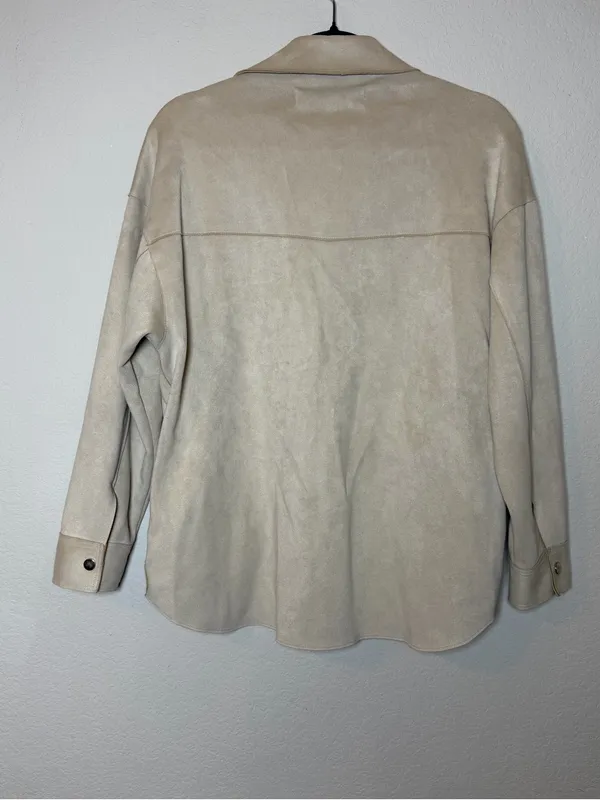 Zara Faux Suede Shacket Womens Small Beige Oversized Snap Front Shirt Jacket - Image 7