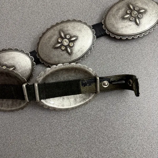 Unbranded Belt Womens Black Silver Pewter? Concho Rhinestone Western Leather 37" - Image 9