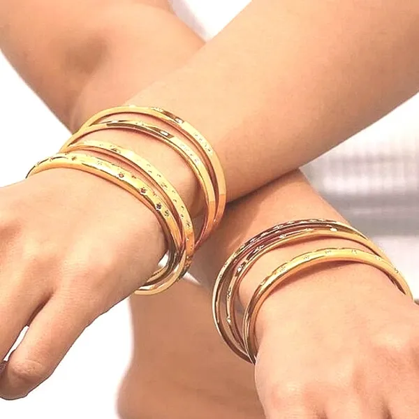 Boutique NEW Heavy 18k Gold Simulated Diamond Stars Bangle Cuff Bracelet‎ Sz Adjustable - Image 12