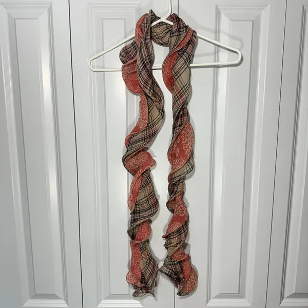 Ruffle Scarf Red Plaid Paisley Boho Grunge Y2K Coquette 2000s Vintage Neck Scarf - Image 2