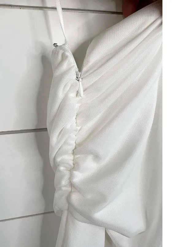LOVE X DESIGN Jumpsuit Womens Size M White One Shoulder Wide Leg Draped Top - Image 6