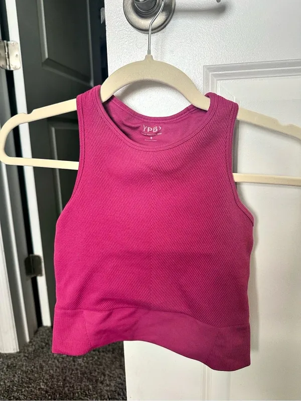 Abercrombie & Fitch YPB Seamless Crossover Ribbed Tank Ribbed Pink Tank - Image 3