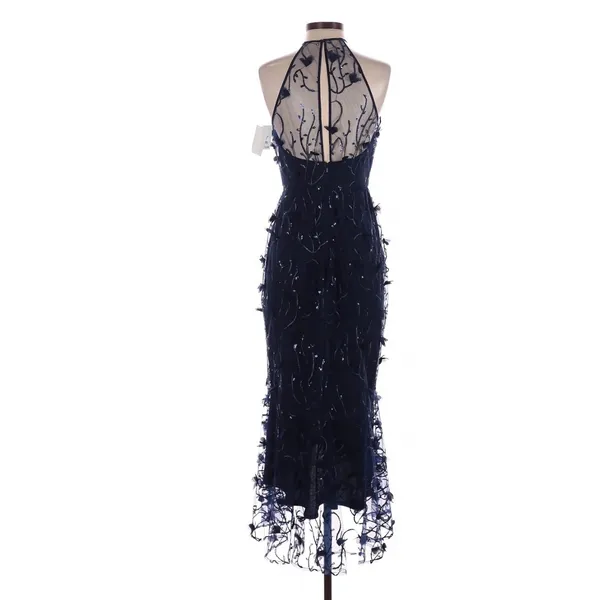 Dessy Collection Maya Navy 3D Floral Sequin Halter Dress Size 2 Fairycore - Image 5