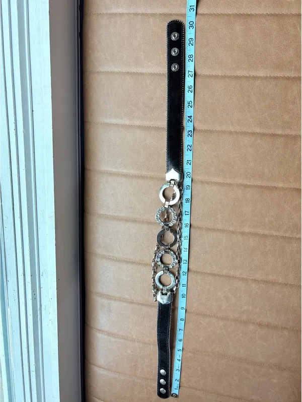 Cache Silver Hoop Ring Belt Layered Chain Rhinestone Y2K - Image 8