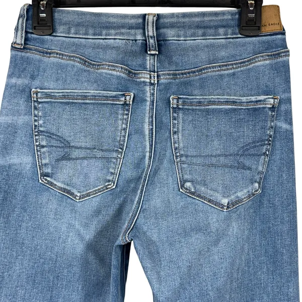 American Eagle SZ 4 Curvy Hi-Rise Jeggings Jeans Stretch Zip-Fly Pockets Whisker - Image 5