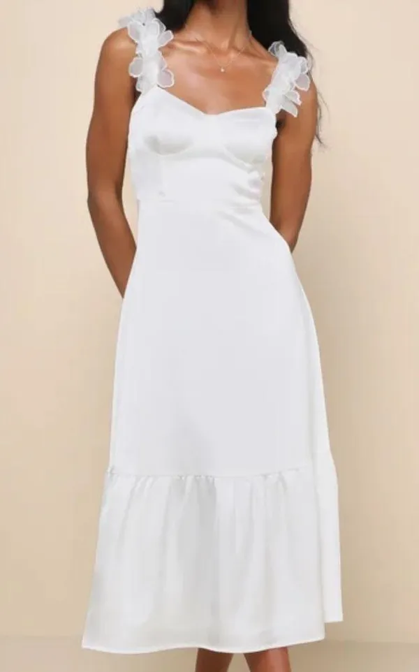 Lulu's White Midi Dress with Floral Straps - Image 2