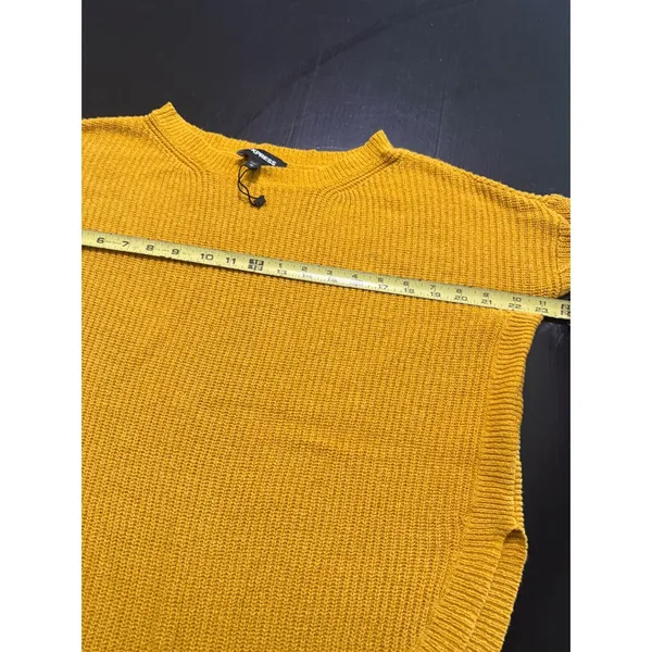 Express Mustard Yellow Shaker Stitch Knit Crew Neck Oversized Sweater Womens‎ M - Image 3