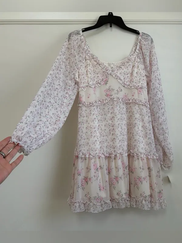 Ultra Flirt NWT Pink Floral Tiered Ruffle Mini Dress Women's M 🌿 - Image 2