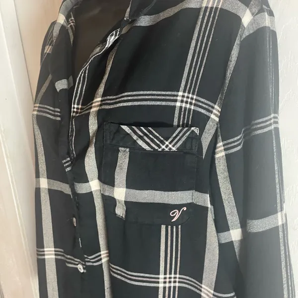 Victoria's Secret Black & White Plaid Button-Up Pajama Set - Image 2