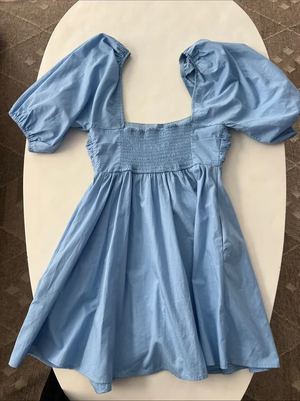 Abercrombie and Fitch Emerson Poplin Puff Sleeve Mini Dress in Powder Blue Small - Image 4