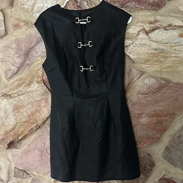 Commense PU Leather Metal Buckle Sleeveless Mini Dress size Medium - Image 2