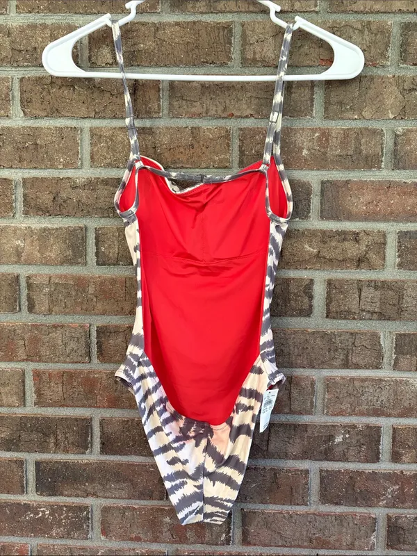 aerie One-Piece Swimsuit in Beige and Gray Zebra Print - Image 2