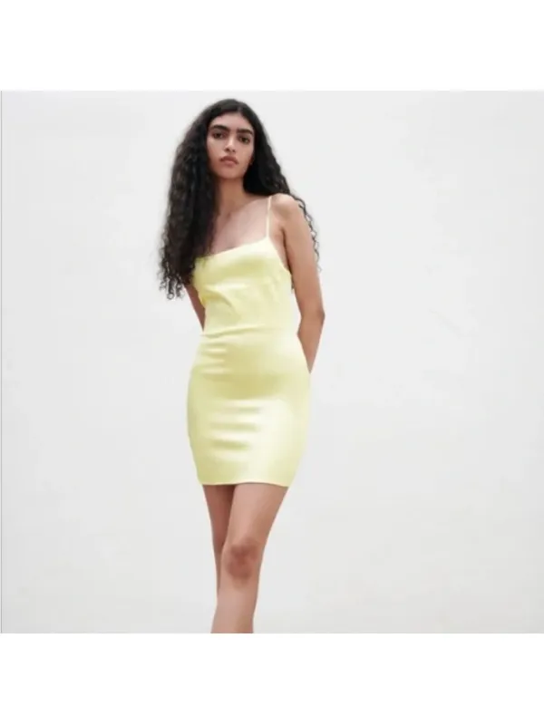 BLOGGER'S FAVE! Zara Yellow Satin Mini Dress Small NWT - Image 12