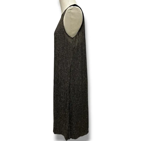 303 MANGO Suit | NWOT Turkey Metallic Gold Shimmer Sleeveless Midi Dress (Sz M) - Image 3