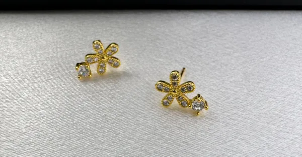 Small CZ Flower Stud Earrings for Women - Image 3