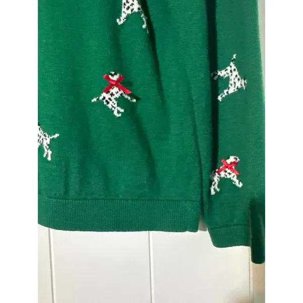 Talbots Petites Womens LP Green Dalmatian Dog Cardigan Cashmere Blend Holiday - Image 5