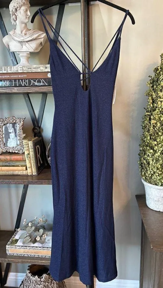 Misha Veronika Strappy Stretch Metallic Midi Dress Nightshade Blue Womens Size 4 - Image 6