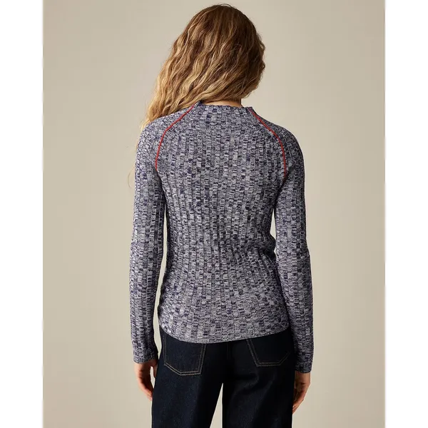 J.Crew Womens‎ XL Blue Marled 100% Merino Wool Wide Rib Mockneck Sweater Raglan - Image 4