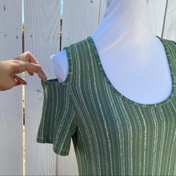 Exist Maxi Dress Large‎ Olive Green Cold Shoulder Striped Knit LMD8359 - Image 5