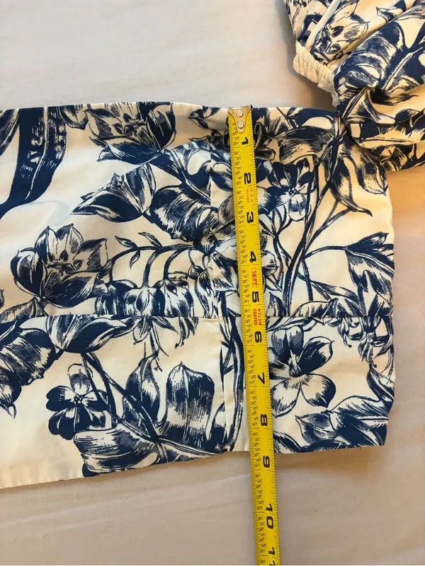 Abercrombie & Fitch Floral Puff Sleeve Smocked Crop Top Blue White L - Image 7