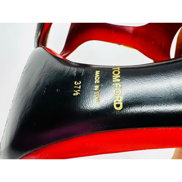 Tom Ford Red Leather Buckle T Strap High Heel Sandals EU 37.5 - Image 5