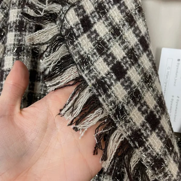 NWT Grace Karin Tweed Pea Coat Plaid Women Size XL Raw Edges Belted Cream Brown‎ - Image 12