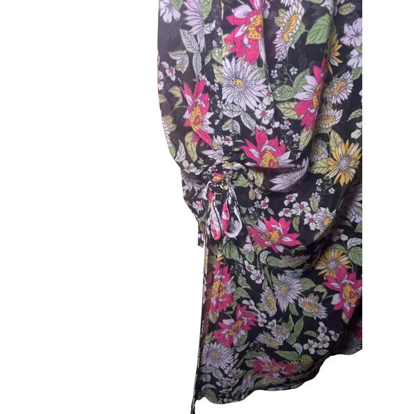 No Comment Women Maxi Dress M Black Floral Mesh Spaghetti Strap Boho Cinched Hem - Image 5