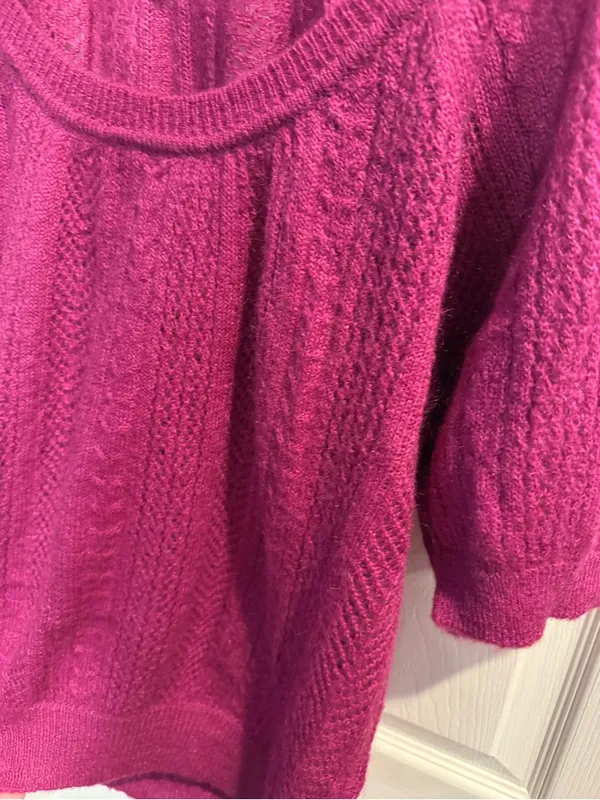 Express Magenta Short Sleeve Knit Mohair Wool Blend Scoop Neck Sweater - Image 5