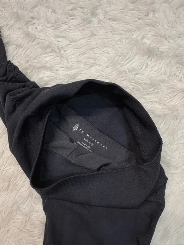 Free people movement Black Leggings with Neutral Tie-Dye Lower Panels - Image 2