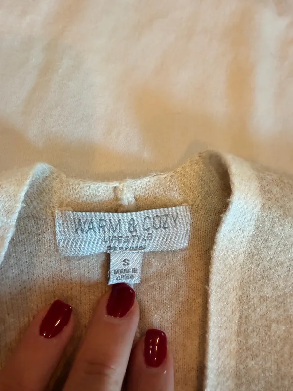 Warm & Cozy Lifestyle Open Front Poncho Cardigan Small Beige Cream Cape - Image 3