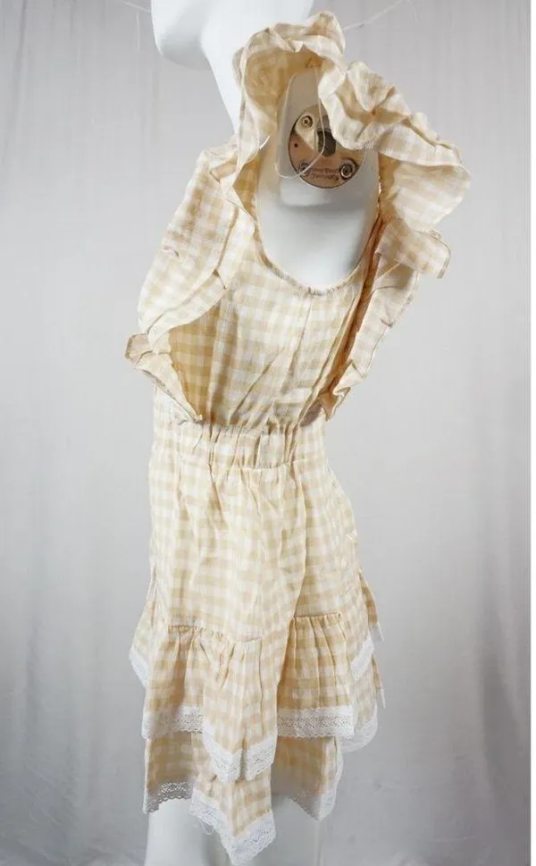 MABLE Gingham Plaid Checkered PeasantRuffle Sleeve Dress Womans Medium - Image 2
