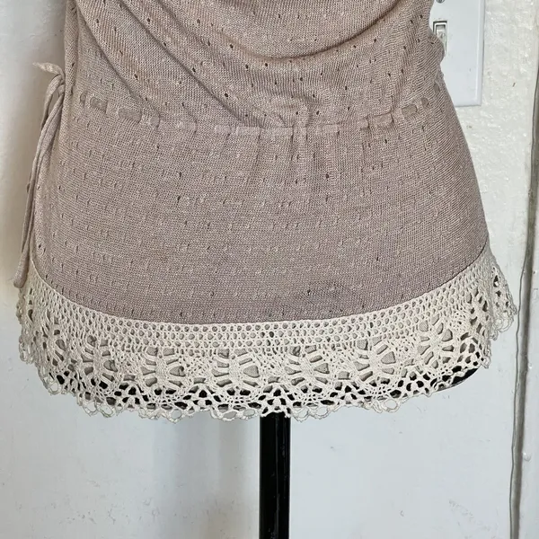Banana Republic Women Knit Top Crochet Boho Neutral Lace Trim Surplice Wrap XS - Image 8