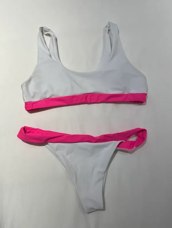 Zaful White Bikini Pink Trim Set - Image 2