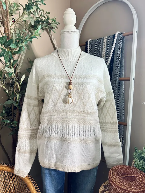 Stitch Fix Lety & Me Cream Textured Knit Crewneck Sweater NWT Size S - Image 3