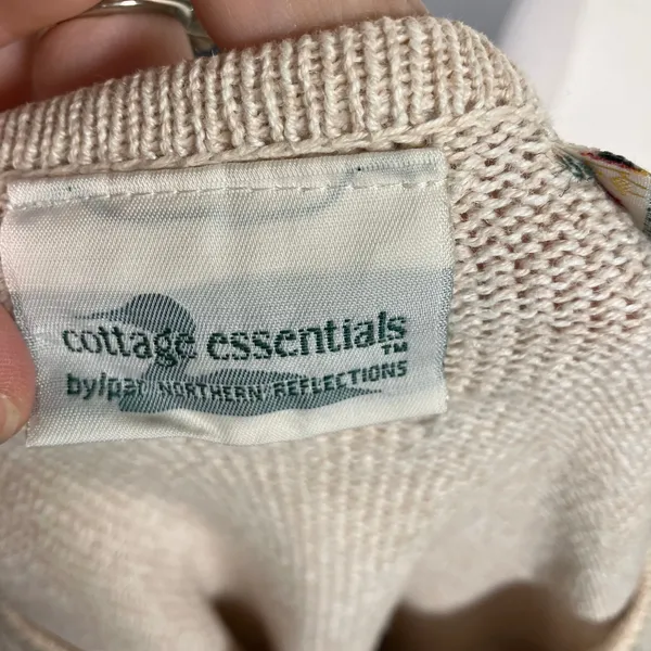 Cottage Essentials Embroidered Floral‎ Sweater Beige Ramie Cotton M Vintage - Image 3